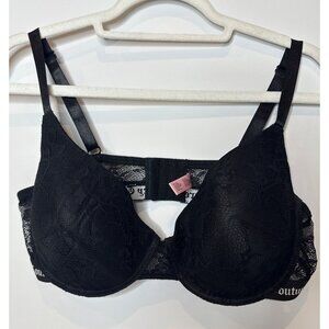 Juicy Couture Womens Lace Underwire Bra Size 40D Black Lingerie Logo Intimates
